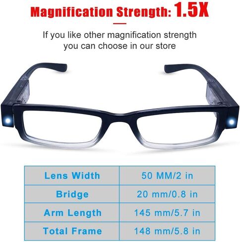 2 Pack Reading Glasses with Lights Led Readers with Lights Lighted Magnifying Glasses Lighted Reading Glasses for Men Women Glasses with Lights and Magnifier Lighted Eye Glasses+100 in Saudi Arabia