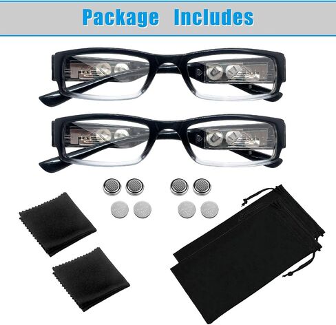 2 Pack Reading Glasses with Lights Led Readers with Lights Lighted Magnifying Glasses Lighted Reading Glasses for Men Women Glasses with Lights and Magnifier Lighted Eye Glasses+100 in Saudi Arabia