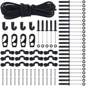 19.7 FT Bungee Cord Deck Rigging Kit,Kayak Rigging Kit with Deck Loops Tie Down Pad Eyes and J - Hooks and Bungee Cord Hook Screws & Rivets,Kayak Rigging Accessories for Kayaks Canoes Boat