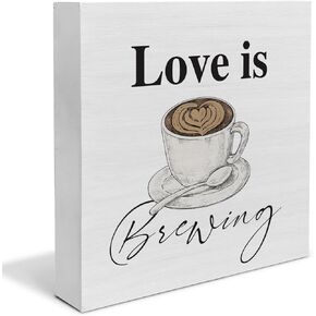 Country Love is Brewing Coffee Wood Box Sign Decor Desk Sign Coffee Lover Wooden Box Block Sign Rustic Home Kitchen Shelf Tabletop Wall Decoration
