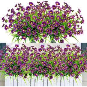12 Bundles Artificial Fall Flowers for Outdoors Orange Daisy Mums Faux Fall Flowers UV Resistant No Fade Fake Plastic Orange Daisy Plants Bulk for Home Indoor Window Box Porch Autumn Fall Decor