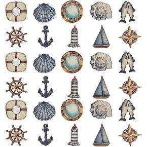 30Pcs Summer Hanging Ornaments, Ocean Beach Seashell Wooden Tree Decorations Mini Nautical Decor Gift for Home Bedroom Theme Party