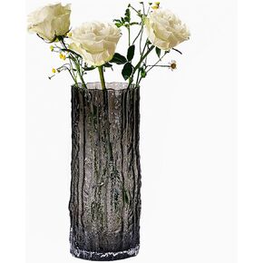 9.8 Inch Clear Glass Vase, Crystal Flower Vase, Boho Cylinder Ribbed Vase for Wedding, Centerpiece, Living Room, Kitchen, Coffee Table, Table Entryway Shelf