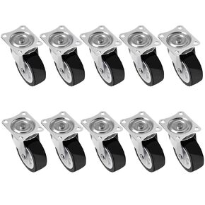 1 Inch Swivel Rubber Caster Wheels Heavy Duty Black Casters with with Top Plate & Bearing Heavy Duty for Furniture Shelves -10 Pieces
