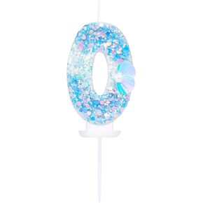 3 Birthday Candle with 3D Sea Shell and Frozen Blue Sequins Glitters for Boy Girl Happy 3rd Mermaid Birthday Party Decorations and Under The Ocean Sea Themed Supplies