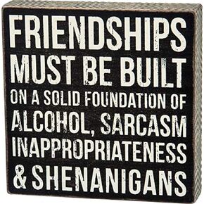 Primitives by Kathy 27245 Chevron Trimmed Box Sign, 8" x 8", Friendships Must Be Built