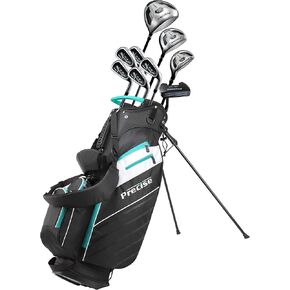 Precise AMG Men's Complete Golf Clubs Package Set Includes Titanium Driver, S.S. Fairway, S.S. Hybrid, S.S. 6-PW Irons, Putter, Bag, 3 H/C's Right Hand - Choose Size!