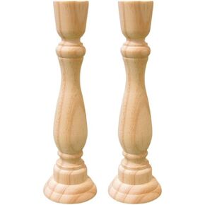2Pcs Wooden Candlesticks Stand Candle Holder Chunky Rustic Shabby Chic Carved Pillar Church Wedding Decoration(7.87inch,Wood)