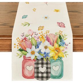 Artoid Mode Tulip Flowers Floral Vase Summer Table Runner, Seasonal Spring Kitchen Dining Table Decoration for Home Party Decor 13x72 Inch