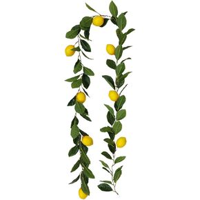 MANMAOHE 76.7 Inch Artificial Lemon Garland Greenery Garland with Foam Yellow Lemons Spring Summer Fruit Garland for Wedding Table Decor,195cm
