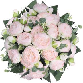 CRUGLA 4 Bundles White Peonies Artificial Flowers Bulk 20 Peony Heads, Small Ivory Faux Fake Silk Peony Flower Wedding Bouquets for Bride Mother's Mum Gift Home Decoration with Stems