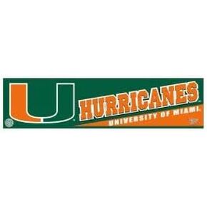 NCAA University of Miami (Florida) 13266751 Bumper Strip, 3" x 12", Black