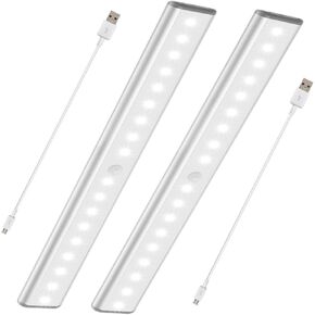 Stick-On Anywhere Portable Closet Lights Wireless 18 Led Under Cabinet Lighting Motion Sensor Activated Build In Rechargeable Battery Magnetic Little Safe Night Tap Light for Closet Cabinet (Silver-2)