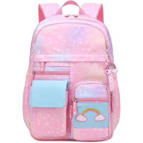 School Backpack for Girls Rainbow Kids Backpack Cute Backpack for Back to School Laptop Travel Bag With pencil Case (Purple Set)