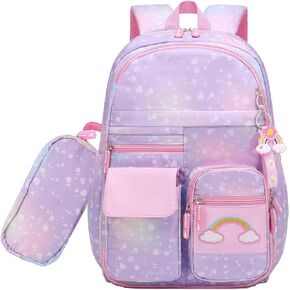 School Backpack for Girls Rainbow Cute Backpack for Back to School Laptop Travel Bag With pencil Case for Travel Camping Hiking