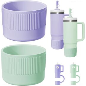 NiHome 2PCS Protective Silicone Tumbler Boot with Straw Cover for Stanley Quencher 40 30oz,IceFlow 20 30oz & Hydroflask Bottle 12-24oz,Stanley Cup Accessories-Bottom Sleeve & Straw Cover(Pink & Blue)