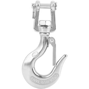 Slip Hook with Latch Jaw Swivel Eye Lifting Crane Chain Hooks 650kg/1000kg 304 Stainless Steel Swivel Lifting Hook with Latch Rigging Accessory(650kg)