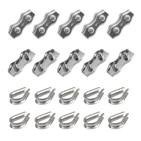 15Pcs M3 Stainless Steel Duplex 2 Post Cable Clamp & Thimble, Wire Rope Clip Cable Clamp for 1/8" Diameter Wire Cable