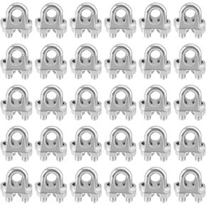 30 حزمة 3/8 بوصة سلك حبل المشبك M10، مشبك حبل سلك مطلي بالزنك، مشابك كابل من الصلب الكربوني، مثبت حبل غسيل على شكل حرف U، فضي in Kuwait