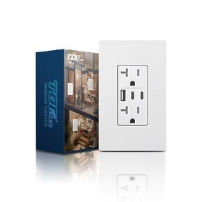 منافذ حائط USB، مآخذ توصيل USB C ذات 3 منافذ، مخرج كهربائي USB بقدرة 30 وات 6.0 أمبير، منفذ مقاوم للعبث بقدرة 15 أمبير مع منافذ C مزدوجة، مدرج في قائمة ETL وFCC، لوحة حائط بدون براغي متضمنة، أبيض