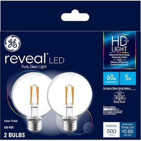GE Reveal LED Light Bulbs, 60 Watt, G25 Globe Bulbs, Medium Base (2 Pack)