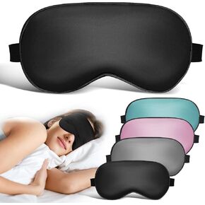 Sleep Mask 4 Pack Silk Eye Mask for Sleeping with Adjustable Strap, Super Soft Satin Blackout Sleeping Eye Mask for Men&Women, Eye Sleep Shade Cove, Travel Eye Mask, Black, Pink, Gray, Green
