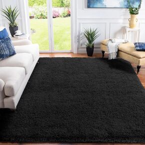 Black Area Rugs for Bedroom, Ultra Soft Fluffy Rug Carpet for Living Room Home Decor, Luxury Fuzzy Shag Lounge Rug Ideal for Bedside, Nursery, Kids Baby Room, 3x5 Feet