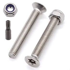 Glvaner (20 Sets) M6 x 20mm Countersunk Torx Head Machine Screws with M6 Locknuts and a Torx Drive Bit, Stainless Steel 304 (18-8), Tamper Resistant Screws, Full Thread, Security Machine Screws