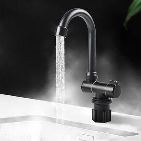 RV Folding Faucet 360 Degree Swivel Hot and Cold Water Faucet Kitchen Bathroom,Matte Black