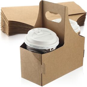 60 Pcs Cup Drink Carrier with Handles, Holds 2 Cups, 7.87 x 3.07 x 6.77 Inches Paperboard Coffee Holder for Hot and Cold Drinks, Takeout, Cafe and Restaurant Food Delivery Service (Brown)