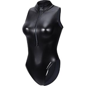 Metallic Shiny Spandex Leotard Sexy Sheer Rave Bodysuit High Neck One Piece Swimsuit Monokini