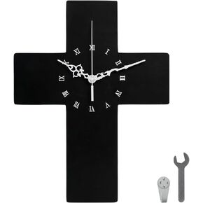 Crucifix Wall Clock, Gothic Cross Wall Clock - Gothic Decor Wall Hanging Clock for Living Room, Bedroom or Office - Black - Wooden-Silent Non-Ticking
