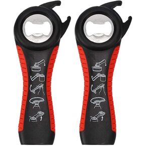 2 pack 5-in-1 Multi Function Plastic Grip Bottle Opener- Easily Opens Twist Caps, Bottle Caps, Canning Lids and Can Tabs (Black & White)