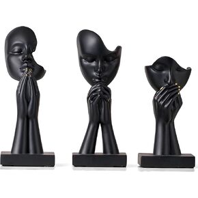 FJS 3 Pcs Black Prayer Statues Decor for Living Room, Modern Prayer of Peace Figurines Shelf Decor Accents, Abstract Sculptures for Bedroom Bookshelf Coffee Table Decorations, Gifts for Women