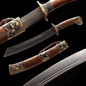 12inch Damascus Tanto Sword Handmade Chinese Dragon Tiger Sword Folded Steel Short Katana