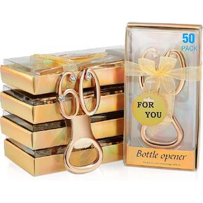 50 Pcs Golden Bottle Opener Birthday Party Favors, Rhinestones Wedding Anniversary for Guests Beer Opener Favor Gift Party Decor (70th Style)