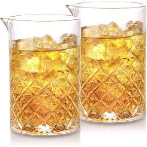 VanEnjoy Set of 2 20oz Crystal Cocktail Mixing Glass Cocktail Pitcher, Cocktail Stirring Glass Old Fashioned Kit for Bartenders