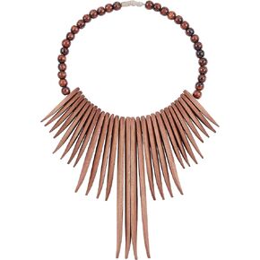 Deco 79 Wood Tribal Home Wall Decor Statement Necklace Wall Sculpture with Beaded Detailing, Wall Art 13" x 3" x 18", Brown