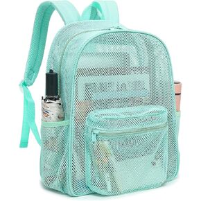 Light Pink Mesh Backpack for Girls, Semi-Transparent School Bookbag See Through Beach Bags for Kids Women