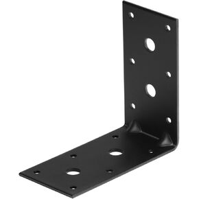 8 Pcs 4-1/2" Steel Black L Right Angle Bracket, 90 Degree Corner Braces with Reinforcing Rib, Metal Joint Connector for Timber Wood Shelves, 11 Gauge