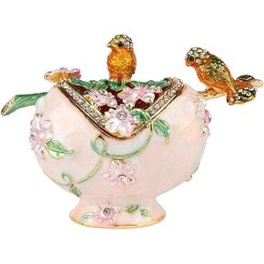 Hollow Out Bird Trinket Boxes Hinged Hand-Painted Enamel Animals Ornaments Craft Gift for Home Decor