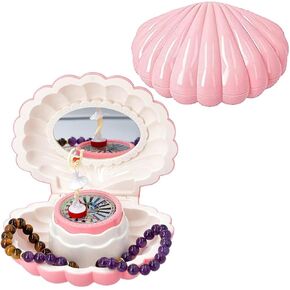Shop LC Ballerina Music Box Light Pink Seashell Shaped?Memory Musical Boxes for Small Jewelry Trinket Keepsake with Mirror & Light Inside Magnetic Lock Ballerina?Birthday Gifts for Daughter