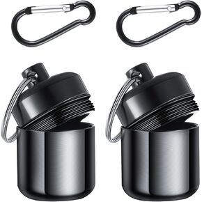 2 Pack Ear Plug Carrying Case Keychain, Waterproof Metal Earplug Case with Carabiner for Ear Plugs, Small Travel Pill Organizer Loops Ear Plugs Case Keychain Container Holder