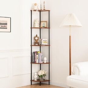 Yoobure Corner Shelf Stand, 5-Tier Corner Bookshelf, Tall Corner Shelves for Bedroom, Living room, Narrow Display Shelf Corner Bookcase, 65" Rustic Corner Book Shelf with Display Shelves for Office