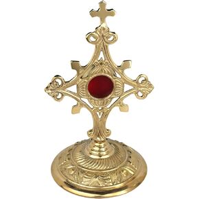 Needzo Brass Sunburst Reliquary, High Polished Relic Holder, Traditional Catholic Church Supplies, 8.5 x 5 Inches