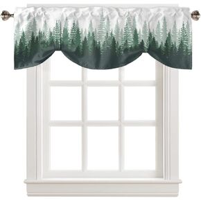 Artwork Store Valance Curtains Blue Kitchen Valance for Window Misty Forest Nature Tree Navy Blue and Purple Woodland Valance for Living Room 42x12 Inch Rod Pocket Window Valance 1 Panel