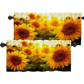 Batmerry Black and White Classic Sunflower Tier Curtains, White Black Sketch Window Treatment Short Kitchen Curtain Multilayer Polyester Blackout for Living Room/Bathroom, 2 Pack 26x24 inches