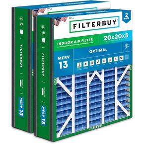 Filterbuy 20x20x5 Air Filter MERV 13 Optimal Defense (2-Pack), Pleated HVAC AC Furnace Air Filters Replacement for Trion Air Bear 255649-103 (Actual Size: 19.63 x 20.63 x 4.88 Inches)