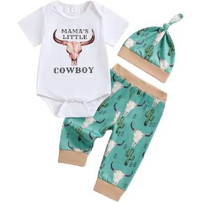 Western Newborn Baby Boy Clothes Yee Haw Short Sleeve Romper Ride Horse Pants Hat Set 3Pcs Cowboy Coming Home Outfit