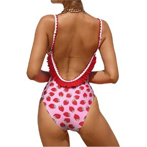 Verdusa Women's Ruffled Open Back Spaghetti Strap One Piece Swimsuit Swimwear in Saudi Arabia